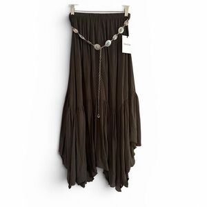Black Ibis Boho Brown Maxi Skirt - Lightweight Tiered Women's Skirt